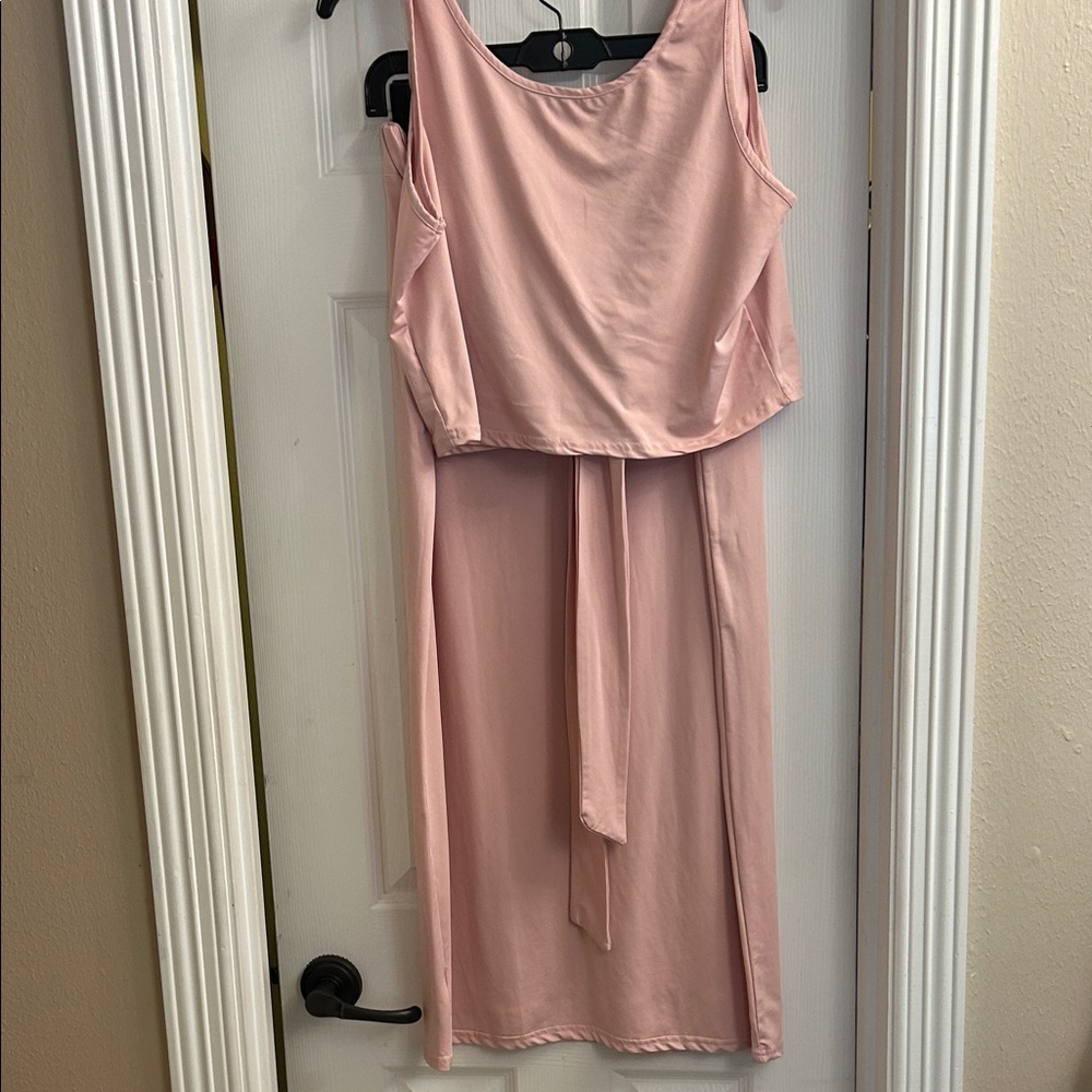 Pink Sleeveless Dress with Belt